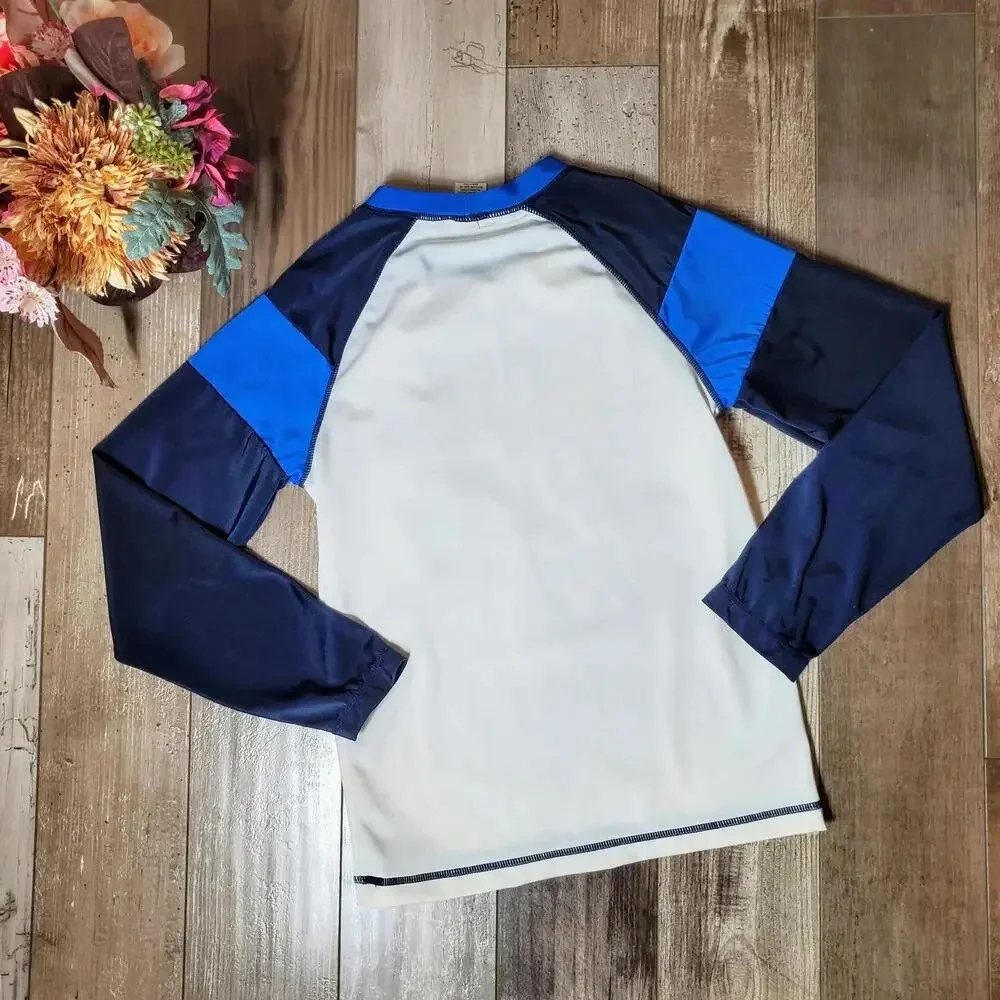 Gymboree Boys Size Large 10-12 White & Blue Shark Long Sleeve Rashguard UPF 50+